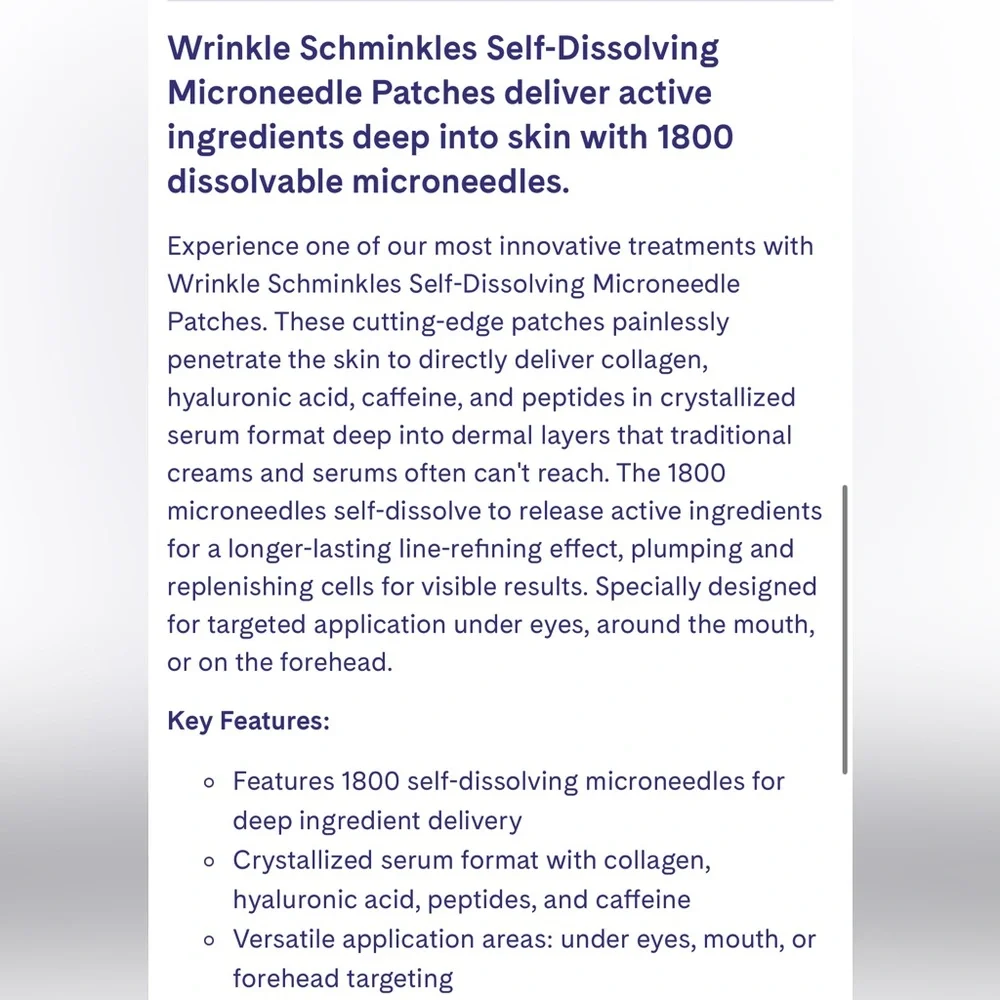 NWT Wrinkles Schminkles Self-Dissolving Microneedle Patches 8 Pack - Picture 6 of 7
